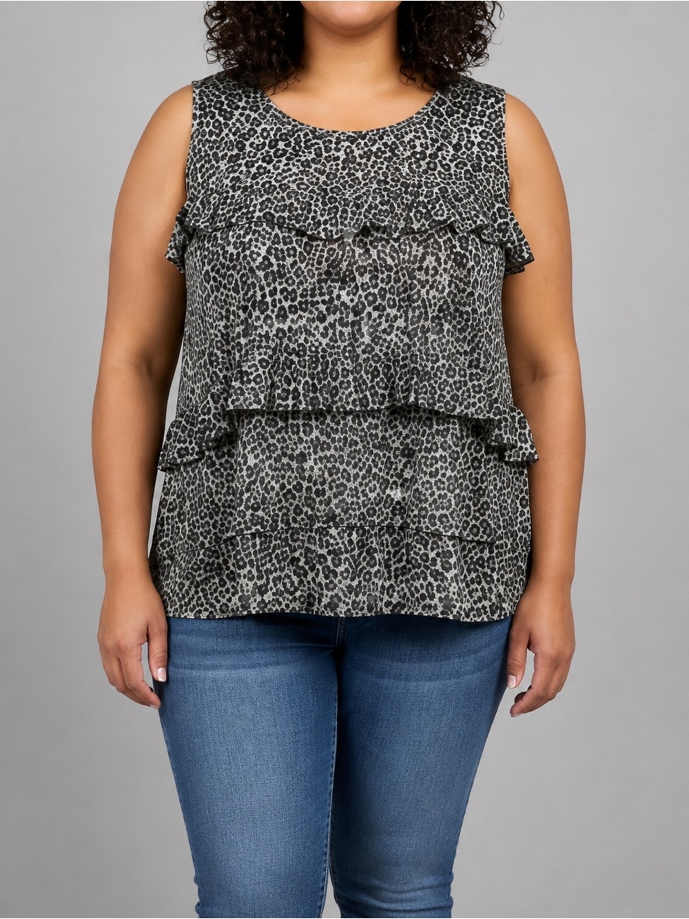 😍CLEARANCE - VAN HEUSEN Layered Ruffle Cheetah Print Tank Top XL
